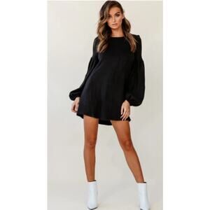 Selfie Leslie Morais Puff Sleeved Sweater Mini Dress Black Women's M 3385